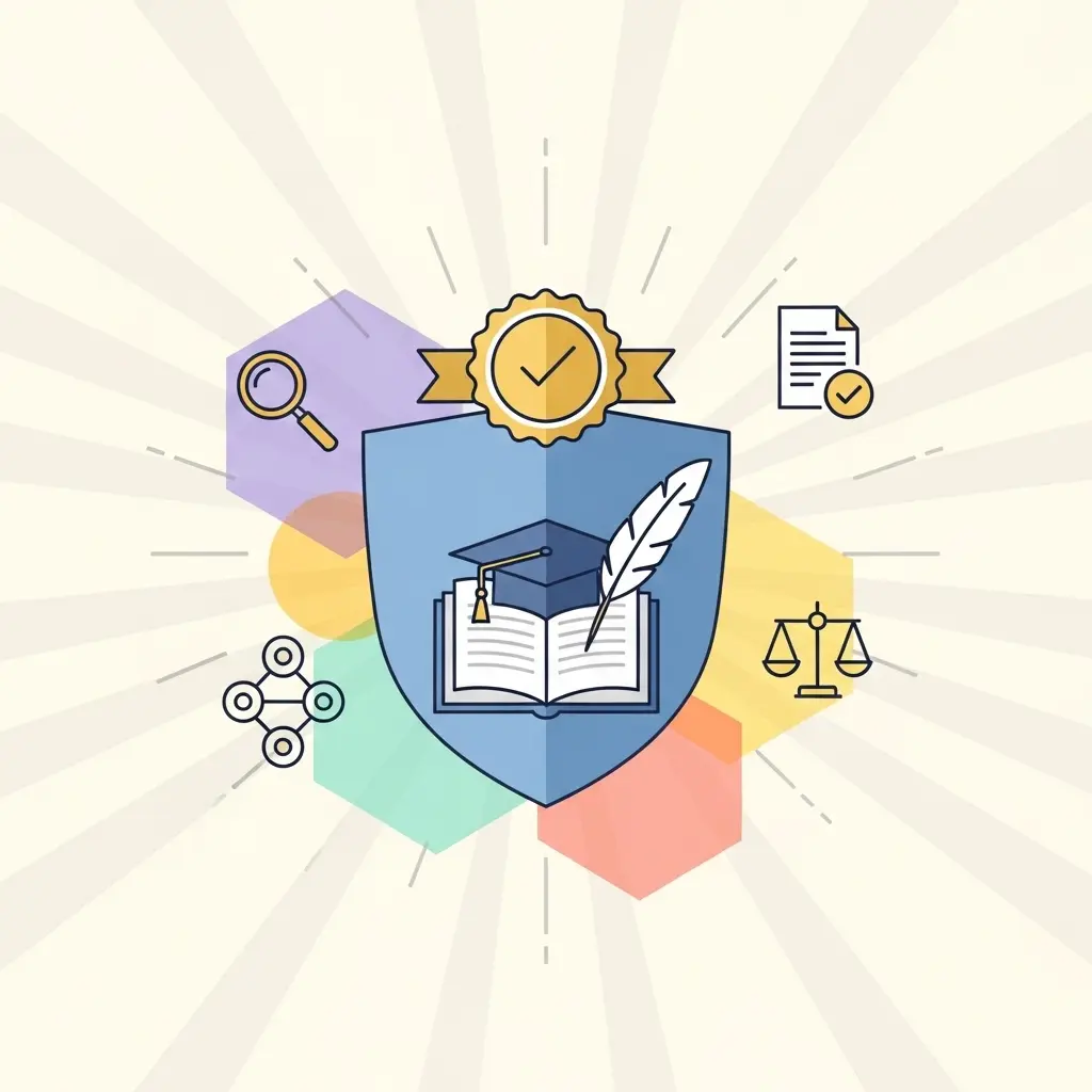 Symbolische Darstellung akademischer Integrität mit Schutzschildemblem