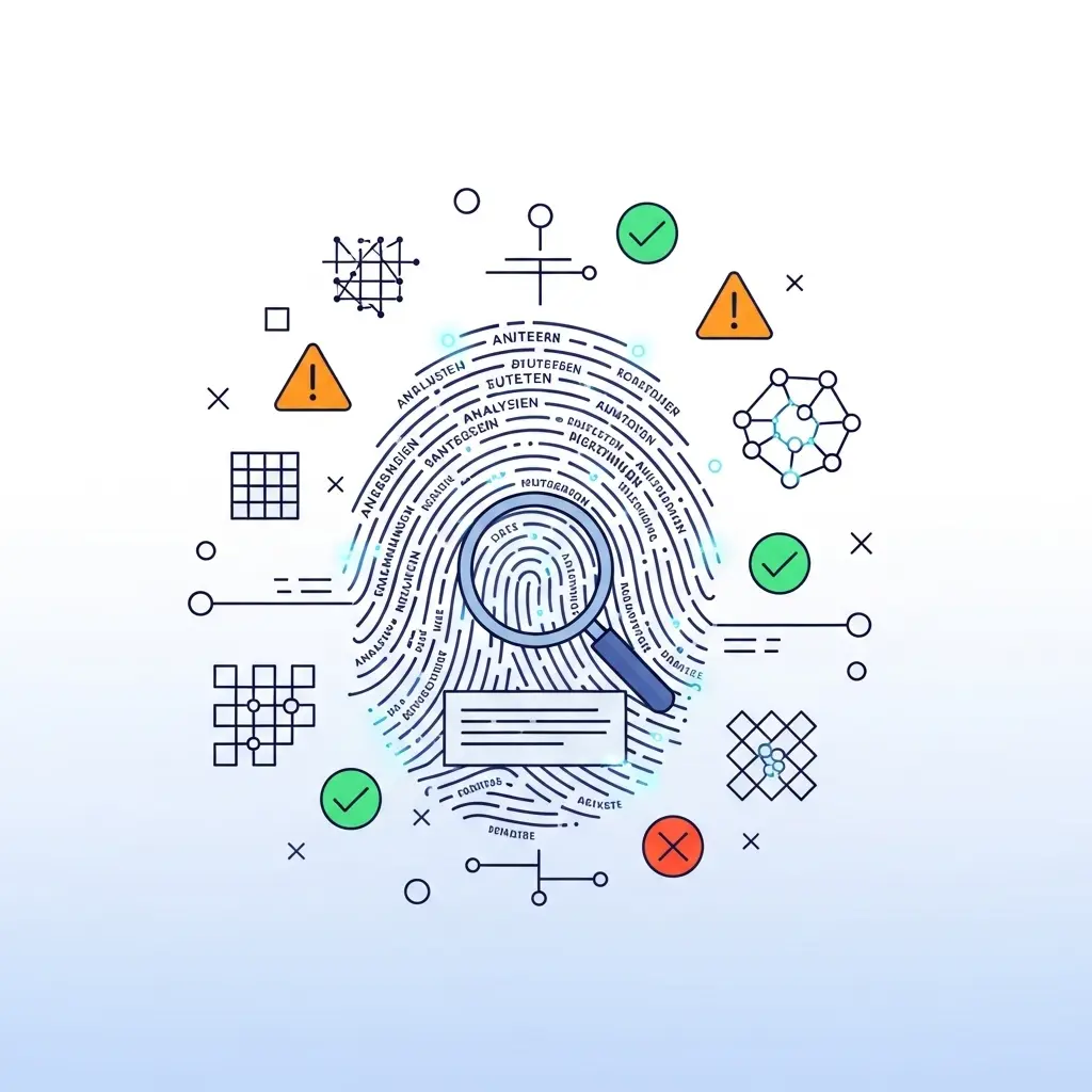 Digitaler Fingerabdruck aus Textzeilen symbolisiert KI-Erkennung