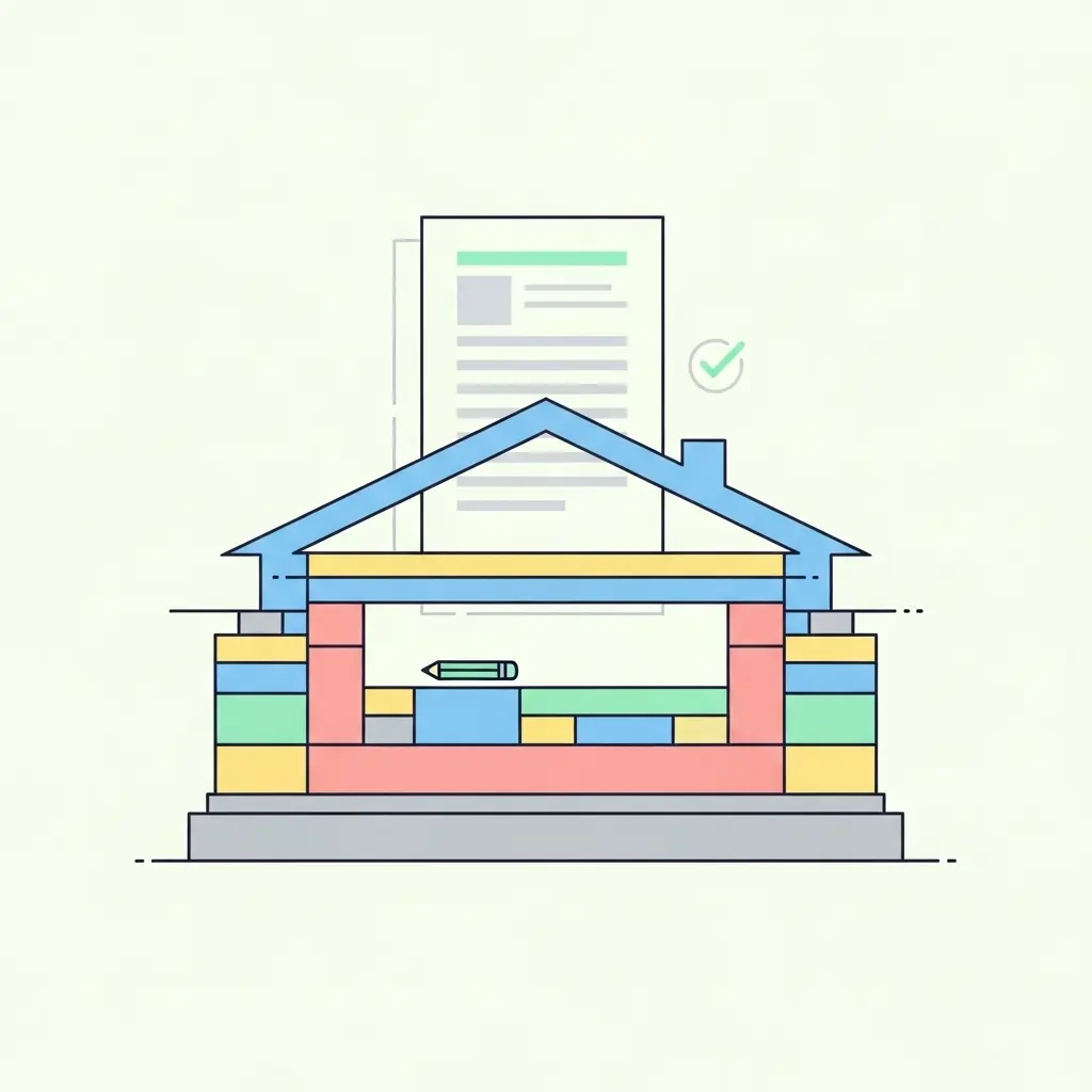 Strukturiertes Fundament einer Bachelorarbeit als visuelle Metapher für systematischen Aufbau