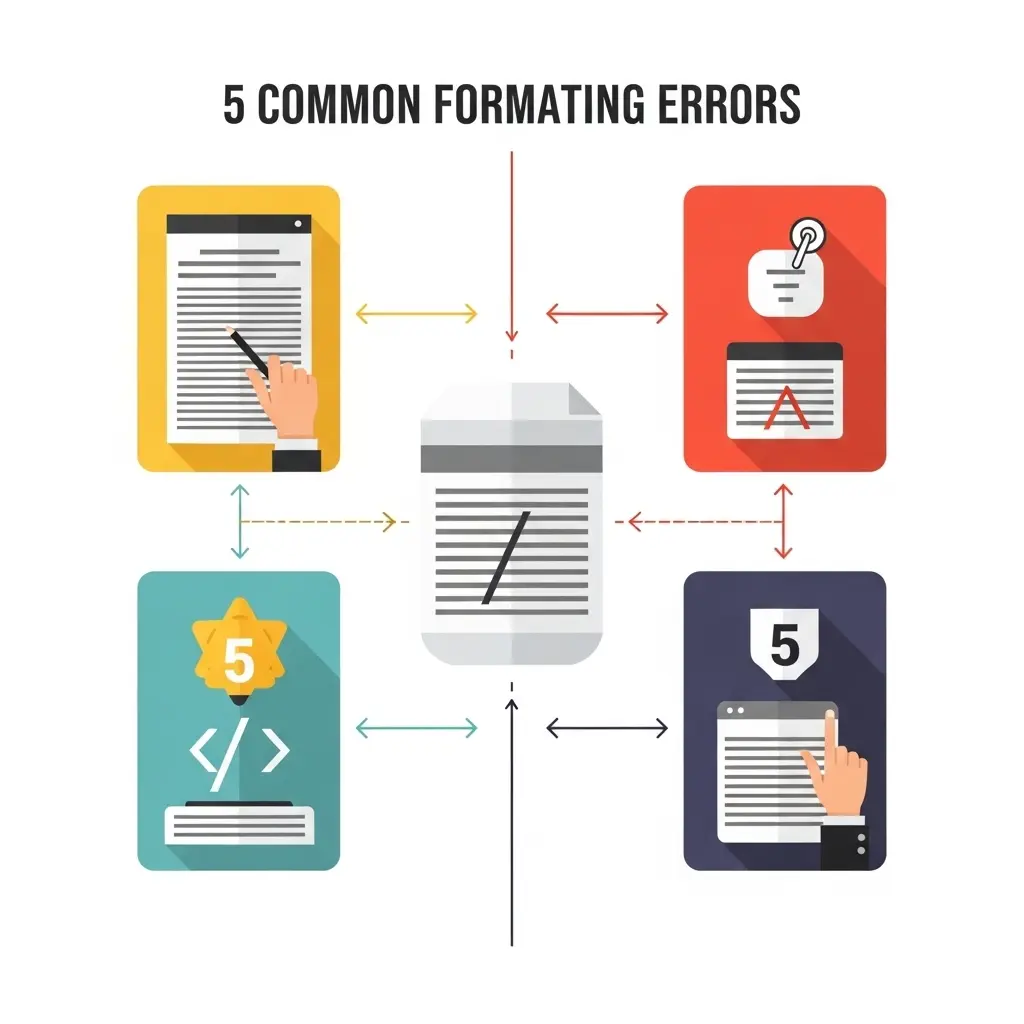 Übersicht der fünf häufigsten Formatierungsfehler in Dissertationen