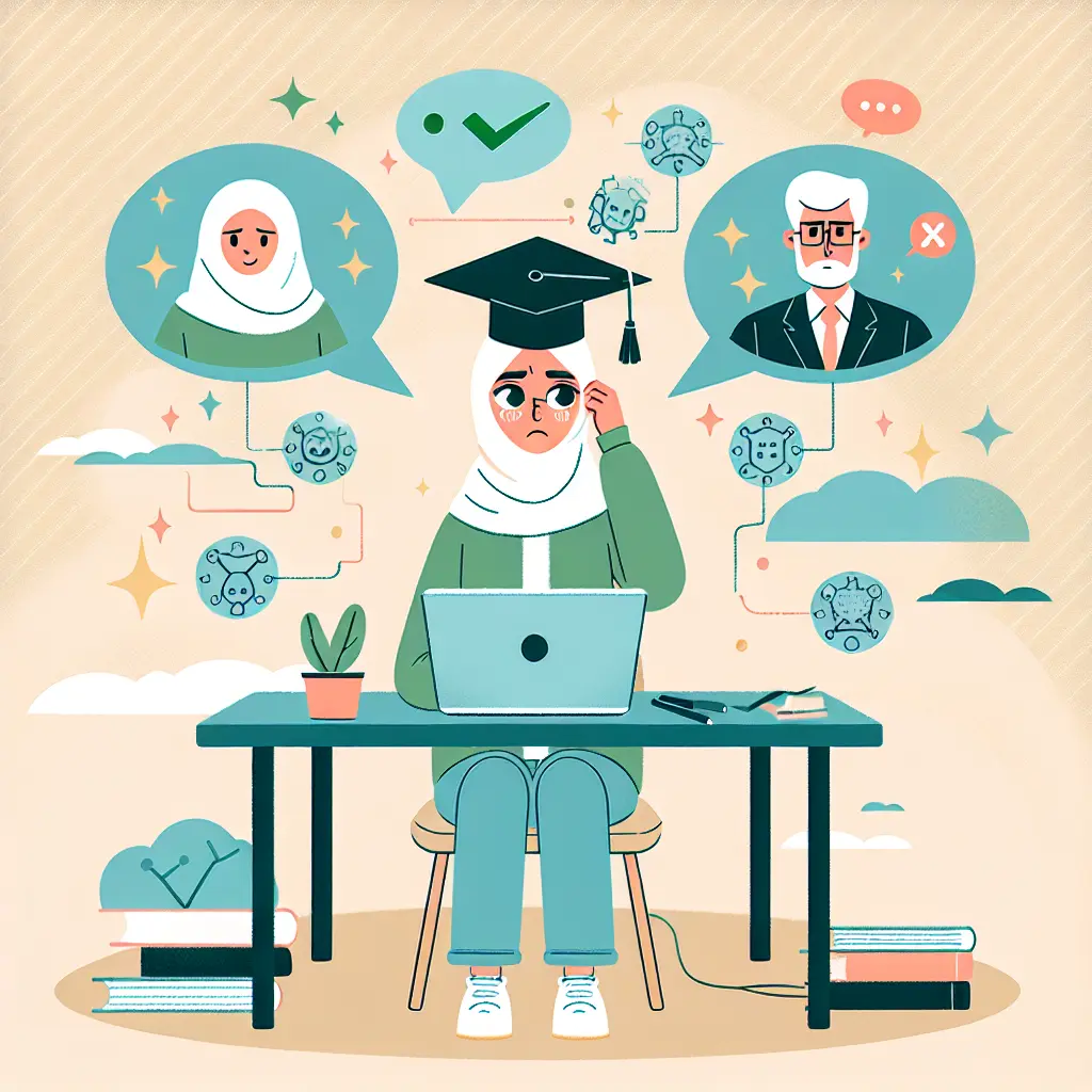 Verwirrter Student zwischen widersprüchlichen KI-Regelungen verschiedener Professoren