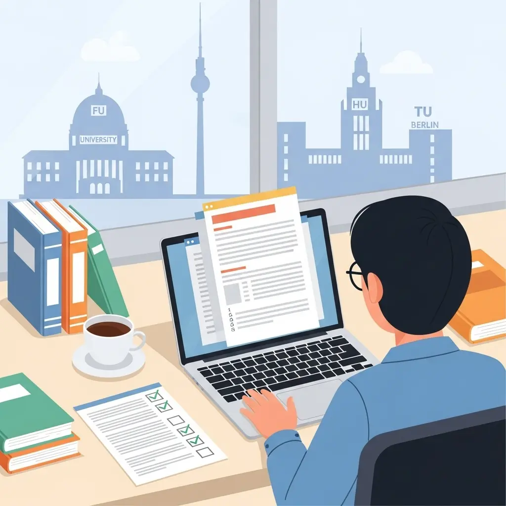 Doktorand arbeitet an Dissertationsformatierung in Berlin