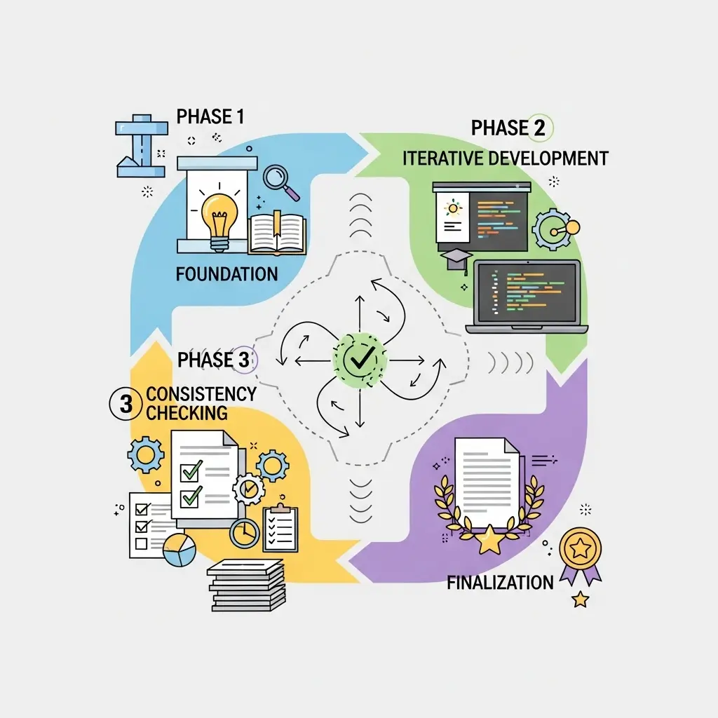 Vier-Phasen-Workflow für systematische Dissertationsstrukturierung