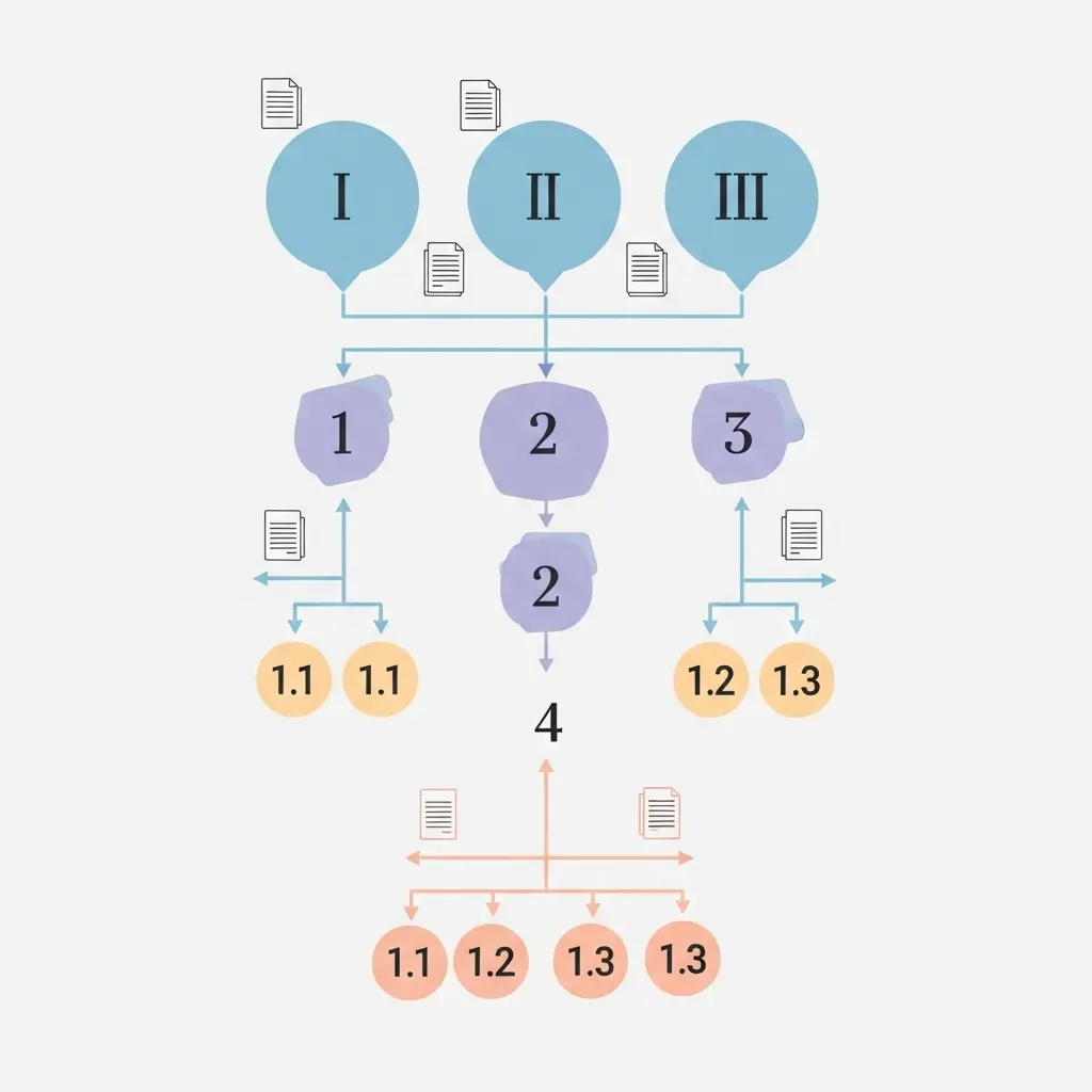Hierarchische Struktur einer akademischen Arbeit mit römischen und arabischen Seitenzahlen