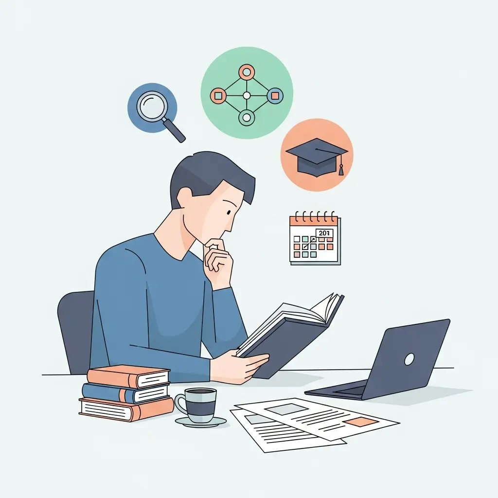 Doktorand bei der systematischen Forschungsplanung mit digitalen Tools