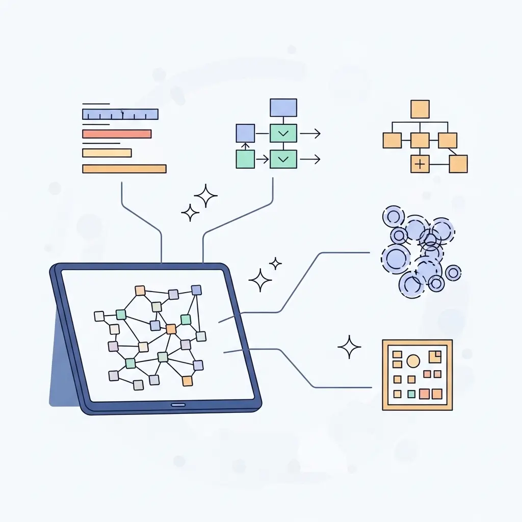 Netzwerk intelligenter, vernetzter Planungstools mit verschiedenen Funktionalitäten