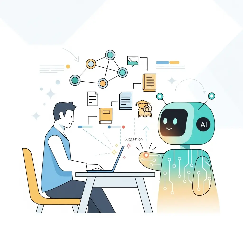 Doktorand arbeitet produktiv mit KI-Assistent an der Dissertation