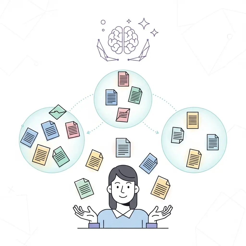 Visualisierung des Literatur-Clustering-Prozesses von chaotischen Papers zu organisierten thematischen Gruppen