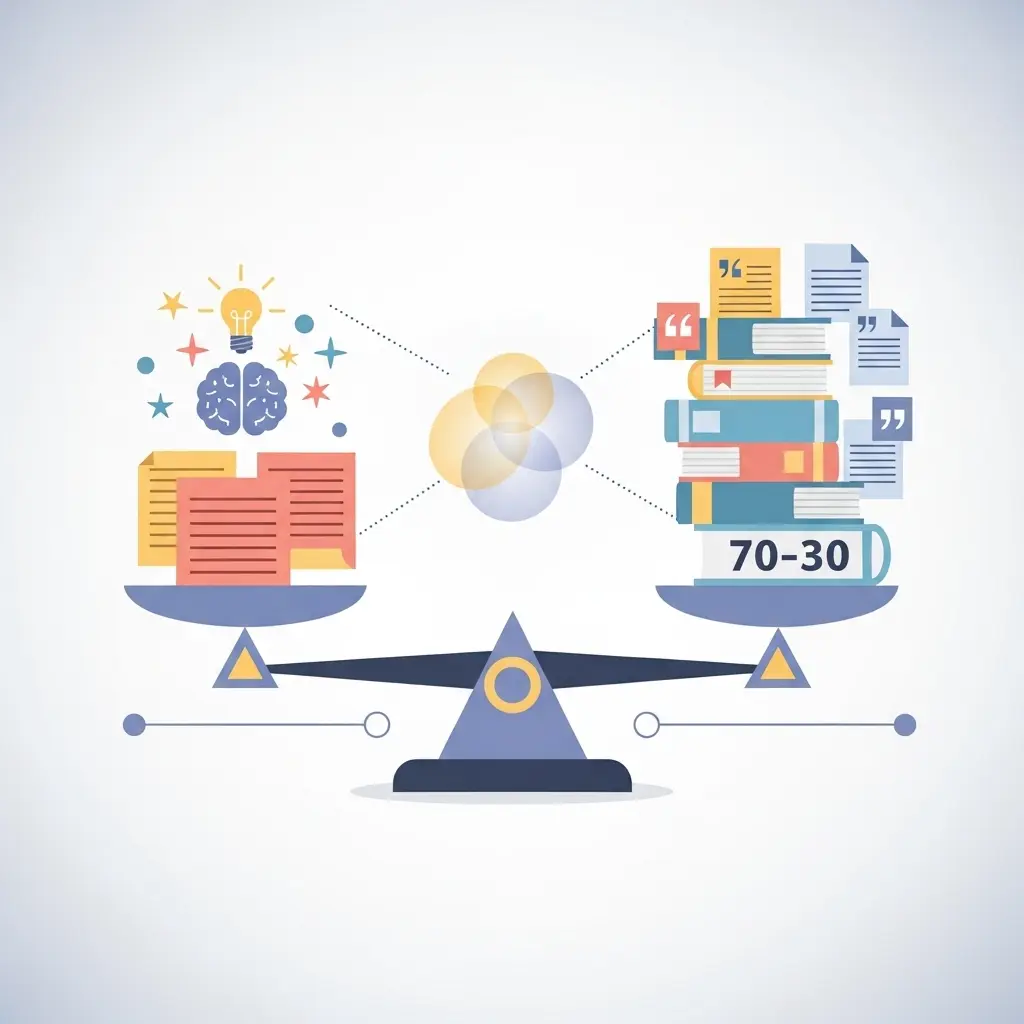 Balance zwischen Zitation und Eigenständigkeit: Visualisierung der 70-30-Regel für originelle Gedanken versus Literaturbezüge in Doktorarbeiten