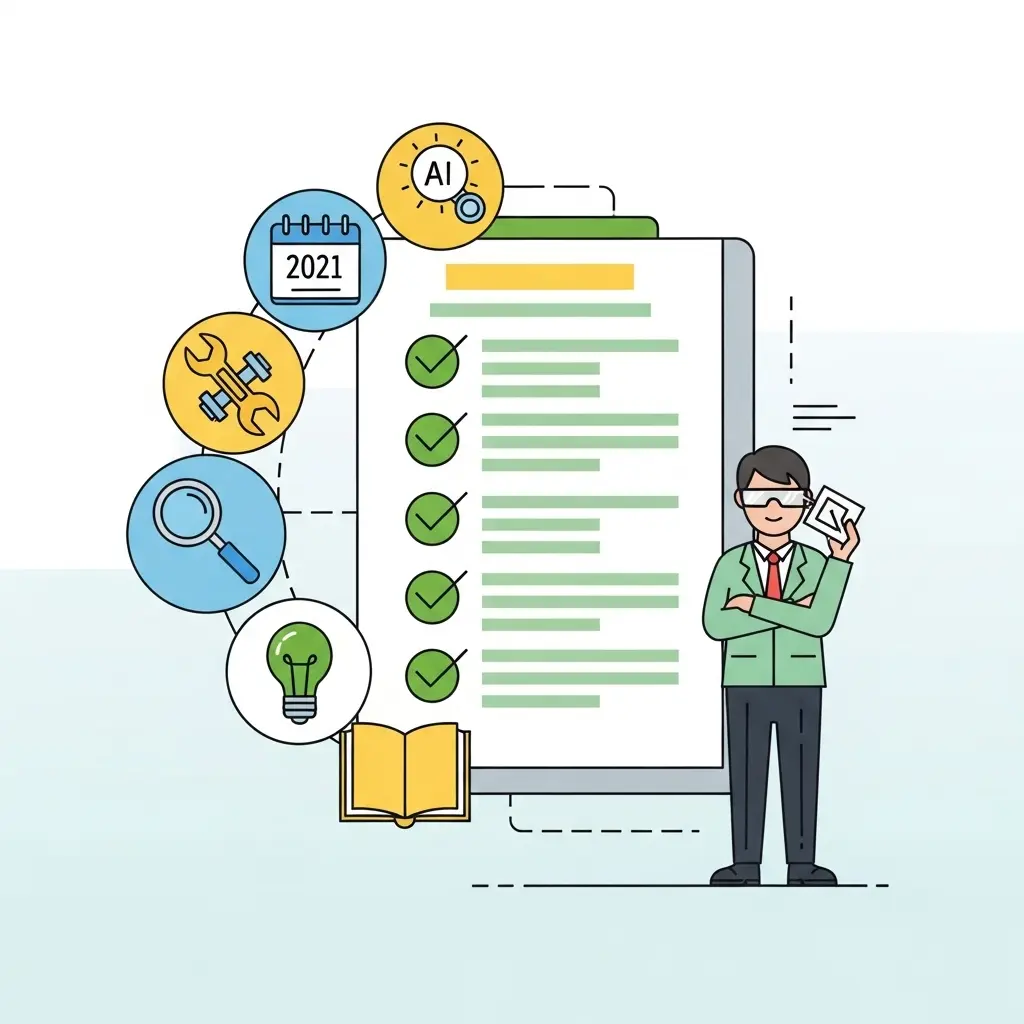 Checkliste und Dokumentationssymbole für transparente KI-Nutzung