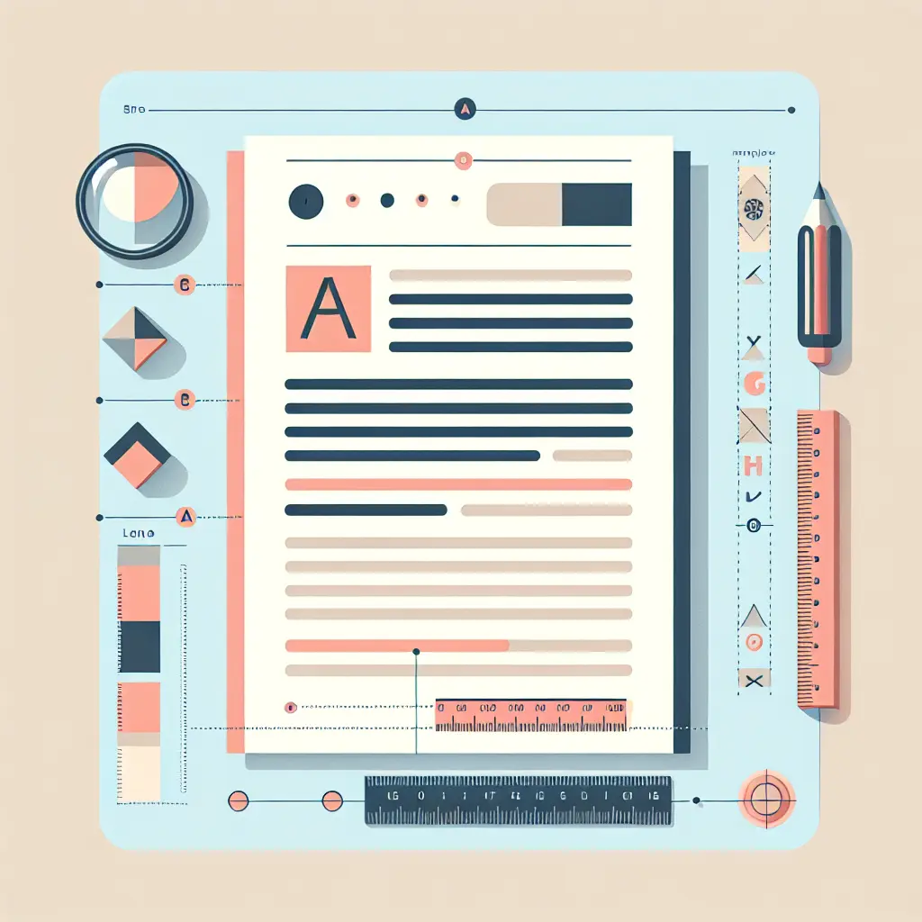 Typografie und Formatierungselemente mit sichtbaren Rändern, Zeilenabständen und Schriftgrößen