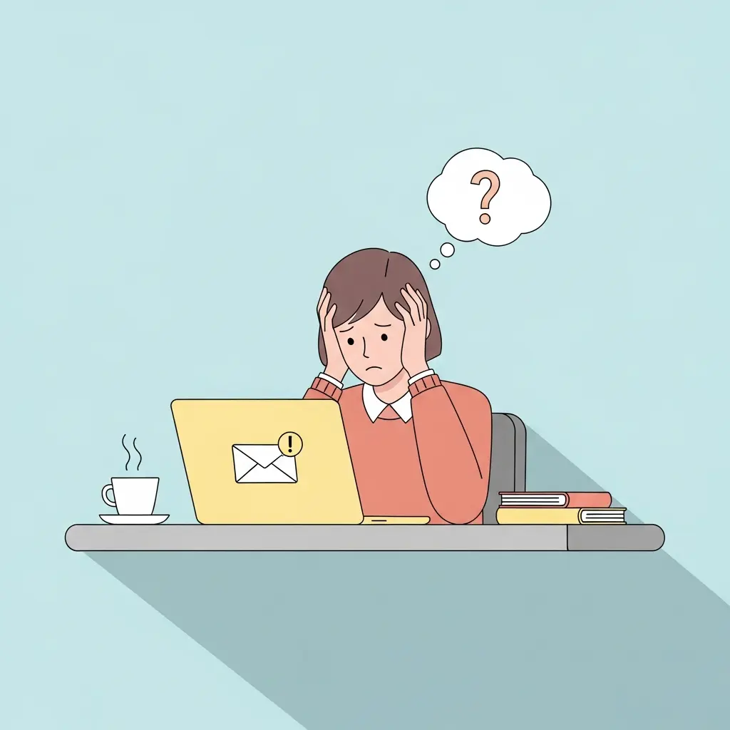 Studentin sitzt besorgt am Laptop und erhält eine Warnung vom Prüfungsamt