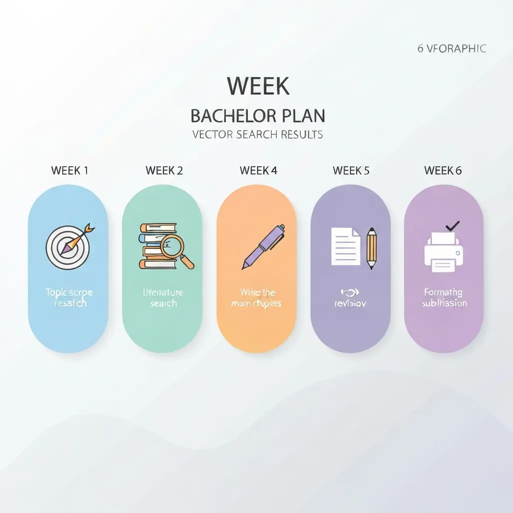 6-Wochen-Zeitplan Bachelorarbeit als visuelle Übersicht: Phasen von Themenfindung bis Abgabe