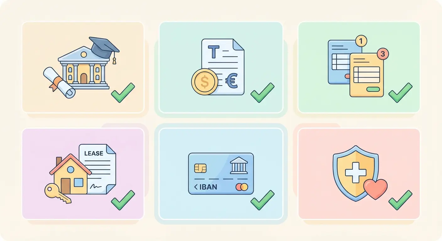 BAföG Unterlagen Checkliste: Immatrikulationsbescheinigung, Steuerbescheid, Formblätter, Mietvertrag, IBAN und Krankenversicherungsnachweis auf einen Blick