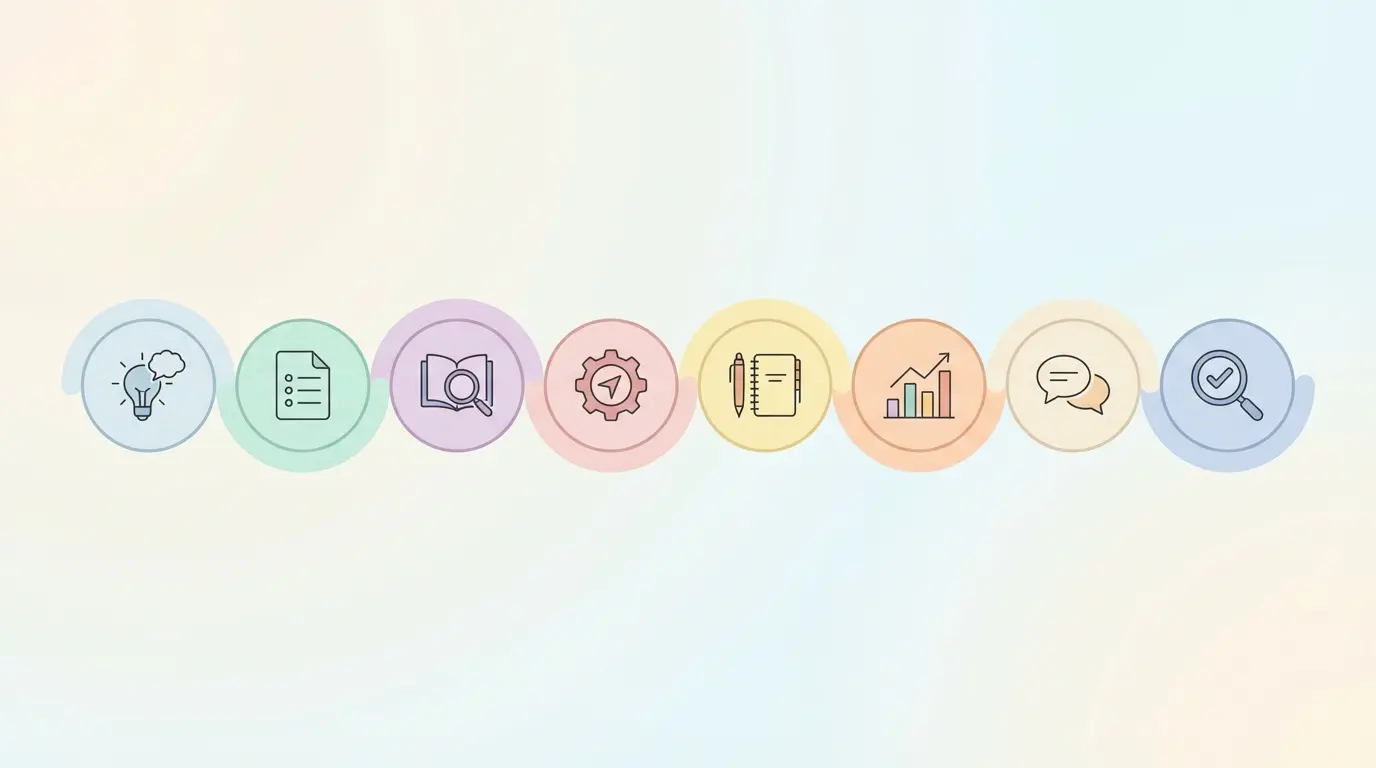 8-Wochen-Zeitplan für die Bachelorarbeit: visuelle Timeline mit Meilensteinen von Themenfindung bis Abgabe