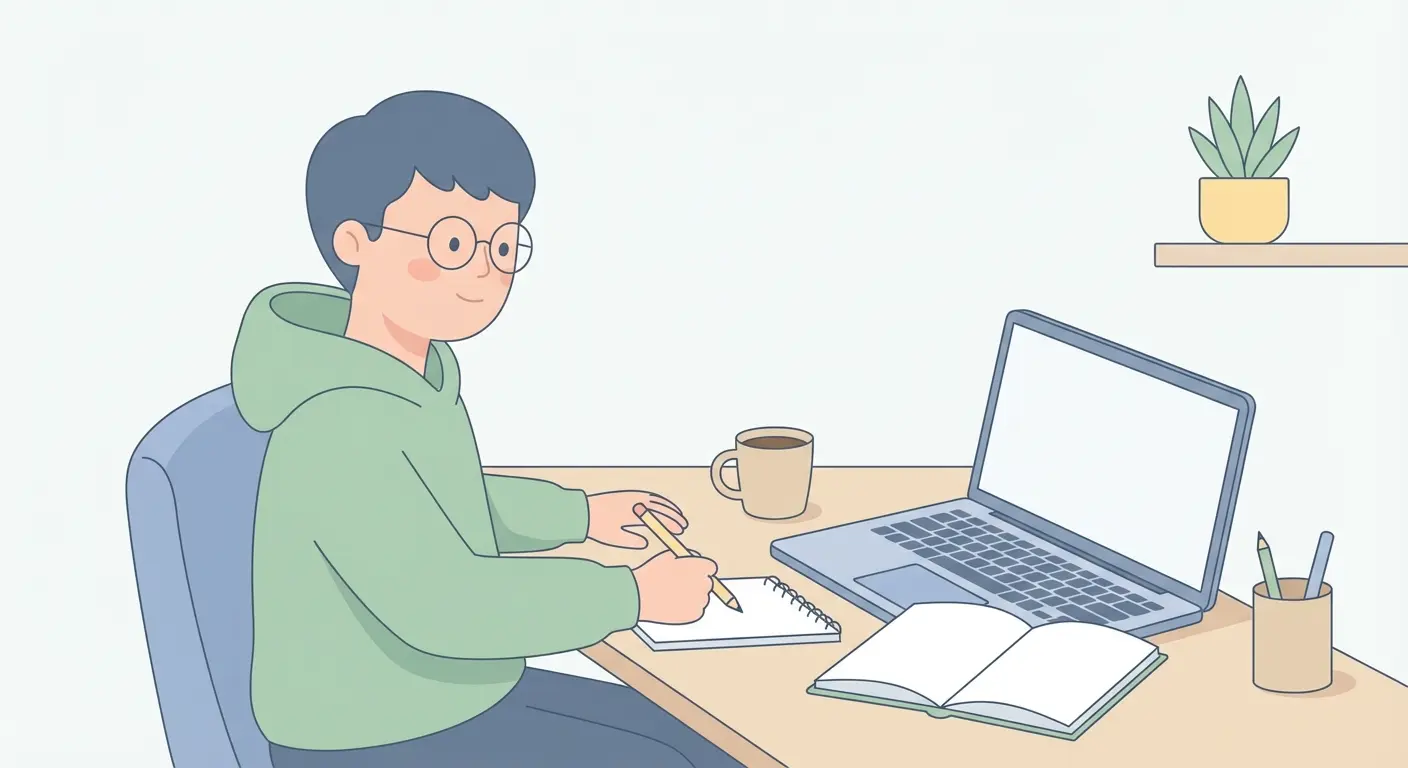 Studierende formulieren eine Forschungsfrage für die Bachelorarbeit am Schreibtisch – klare, präzise Visualisierung der Startphase einer Abschlussarbeit