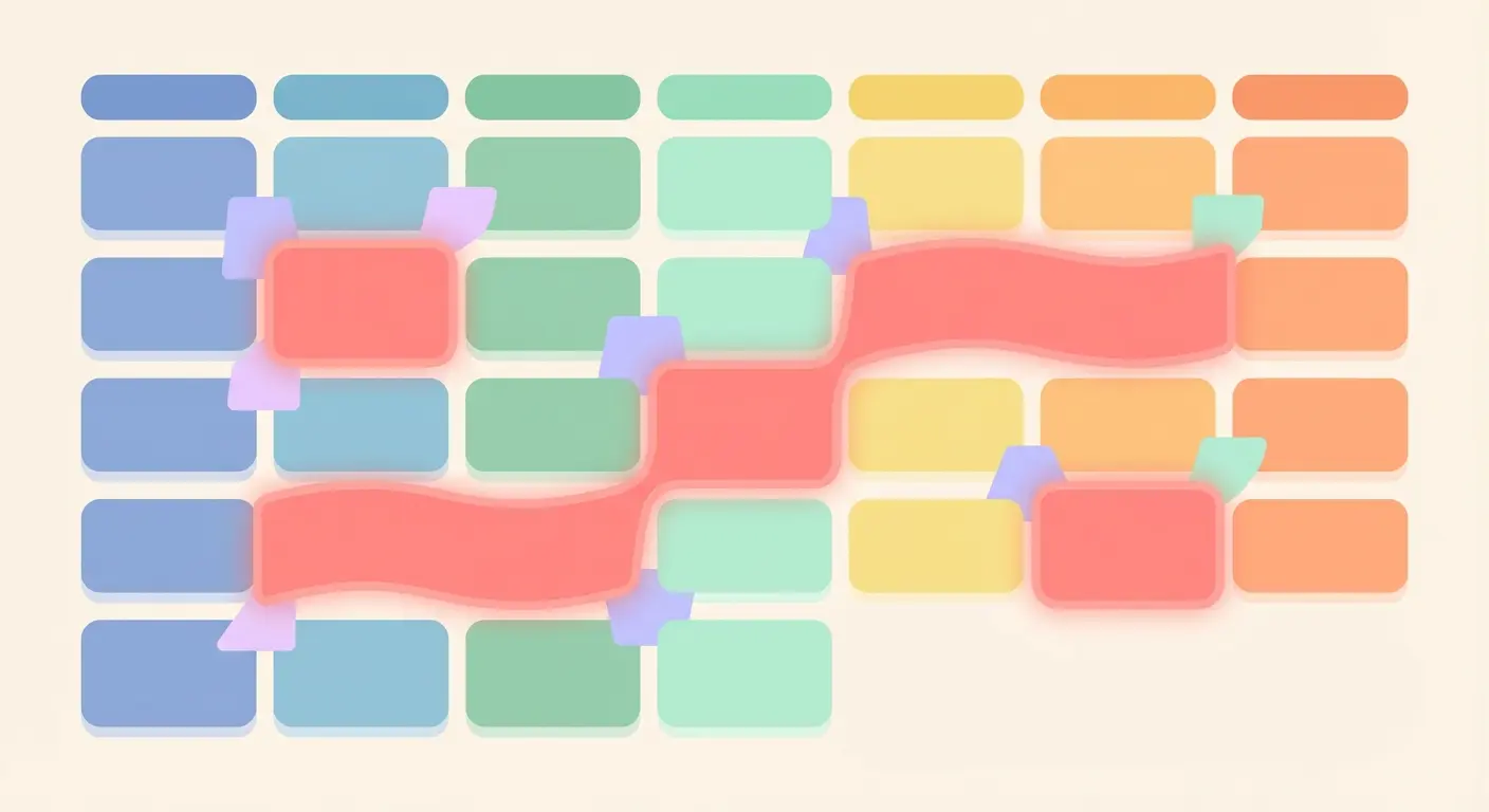 Wochenplan für Bachelorarbeit mit farblich markierten Pufferzeiten zwischen den Arbeitsphasen