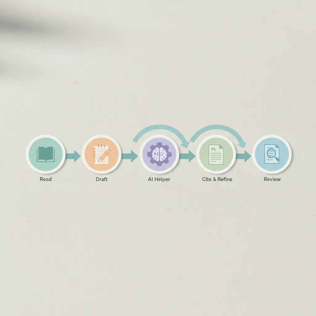 Student mit Laptop und Checkliste für plagiatsfreie Abschlussarbeit mit KI-Unterstützung