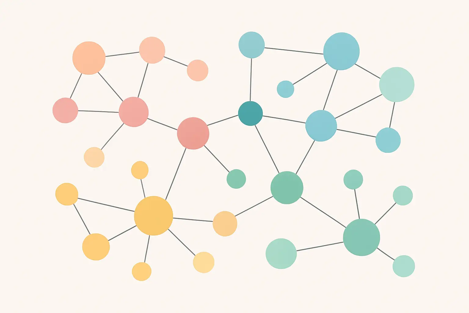 Abstraktes Netzwerkdiagramm aus Gruppen und verbindenden Linien als Sinnbild sozialer Strukturen