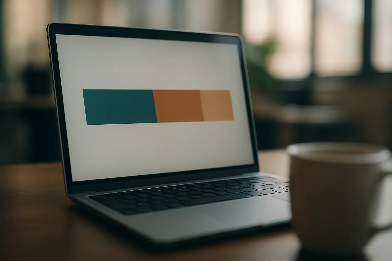 Laptop-Bildschirm mit einem in drei ungleiche Segmente geteilten Balken als Sinnbild für den Datensplit in Training, Validierung und Test