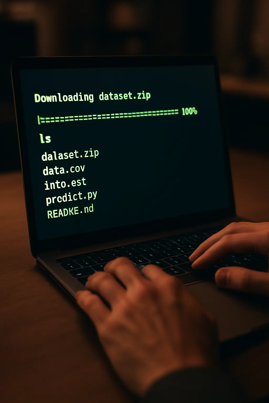 Nahaufnahme eines Terminal-Fensters beim Download und der ersten Prüfung eines Datensatzes