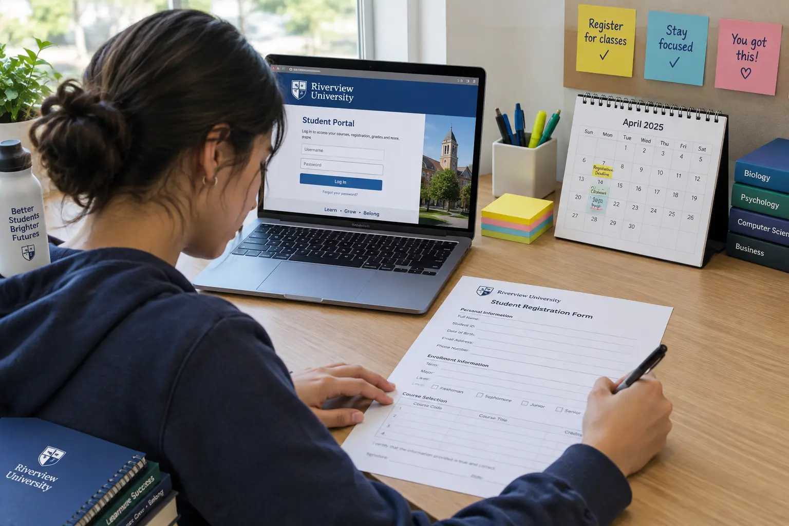 Studentin füllt das Anmeldeformular für die Bachelorarbeit aus