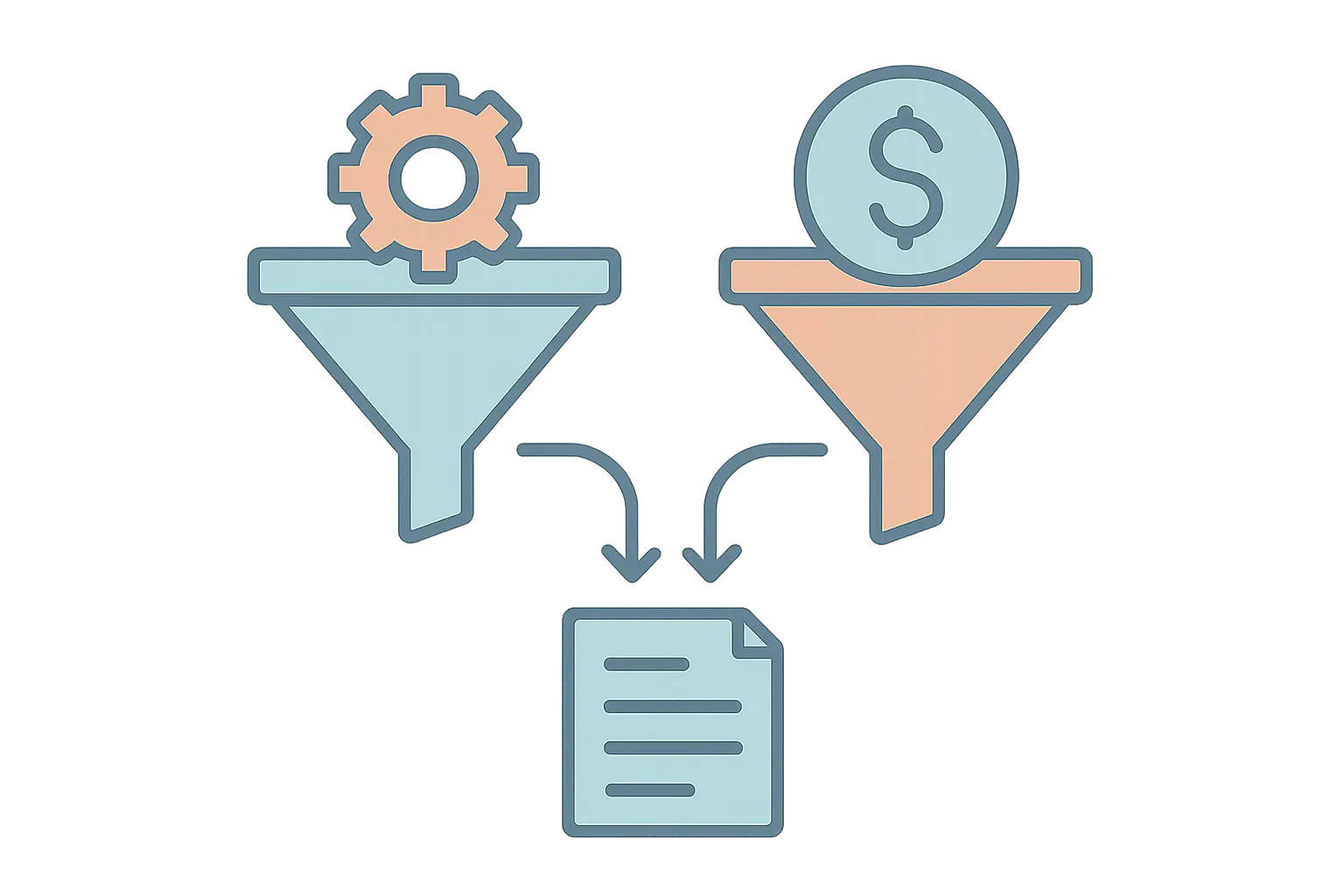 Zwei getrennte Literatursuchen für die Wirtschaftsingenieurwesen-Abschlussarbeit: technische Datenbanken und betriebswirtschaftliche Datenbanken, die in einer gemeinsamen Synthese zusammenlaufen
