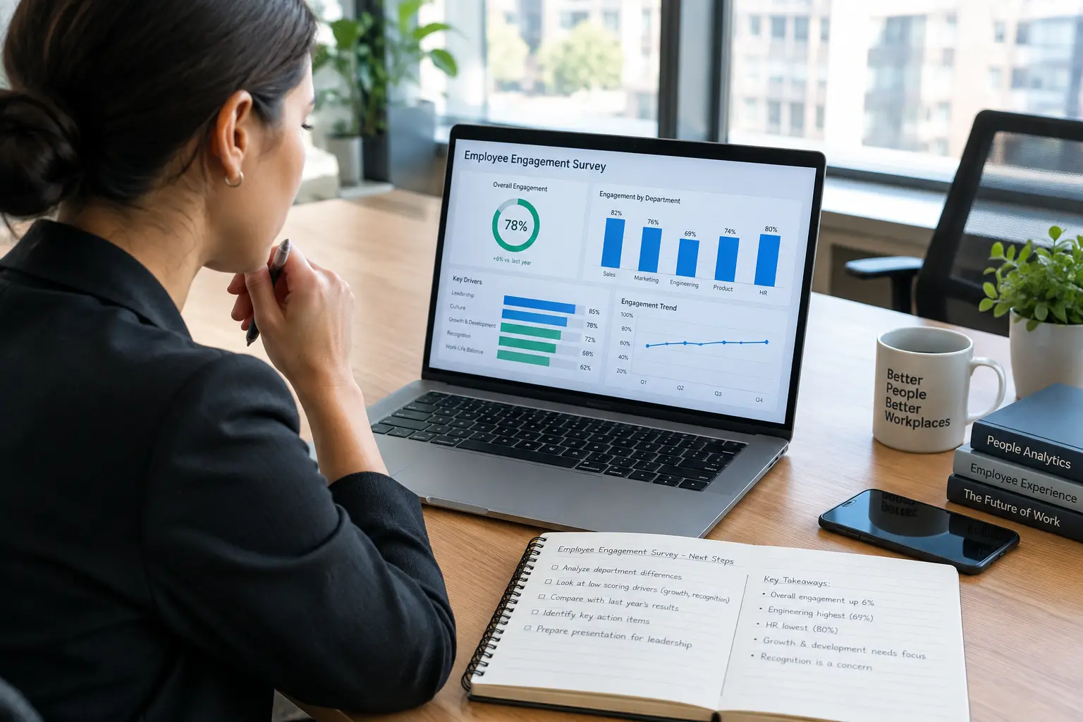 HR-Forscherin analysiert Ergebnisse einer Mitarbeiterengagement-Befragung