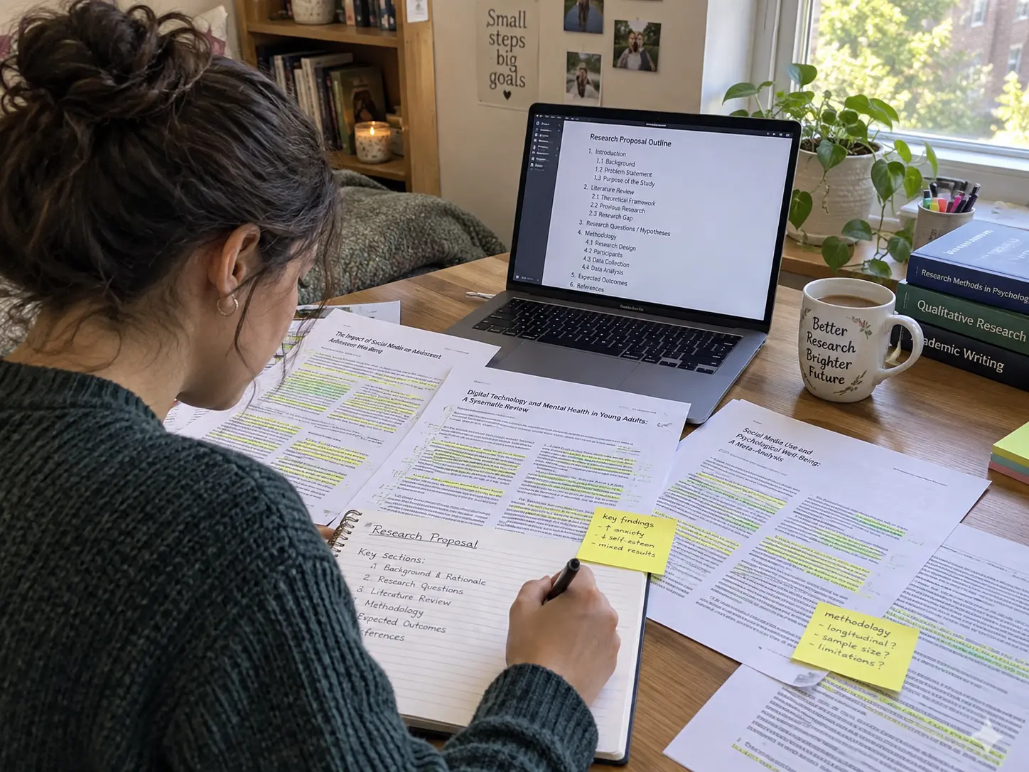 Studentin formuliert die Forschungslücke im Exposé für ihre Bachelorarbeit