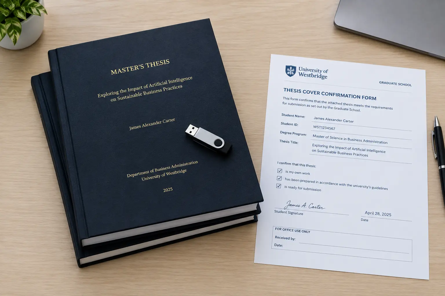 Gedruckte Exemplare der Bachelorarbeit mit digitalem Speichermedium zur Abgabe