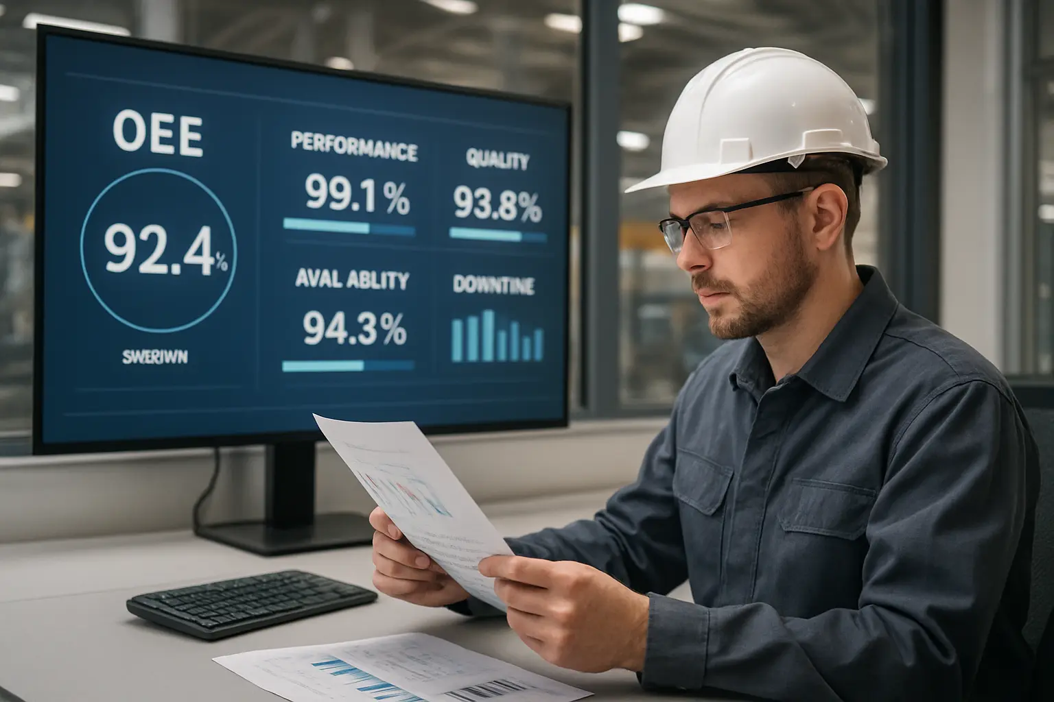 Digitales Dashboard mit Prozesseffizienz-Kennzahlen in der Produktionsplanung