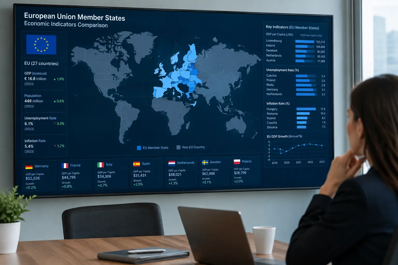 Ländervergleich wirtschaftlicher Indikatoren zwischen EU-Mitgliedstaaten mit Eurostat-Daten