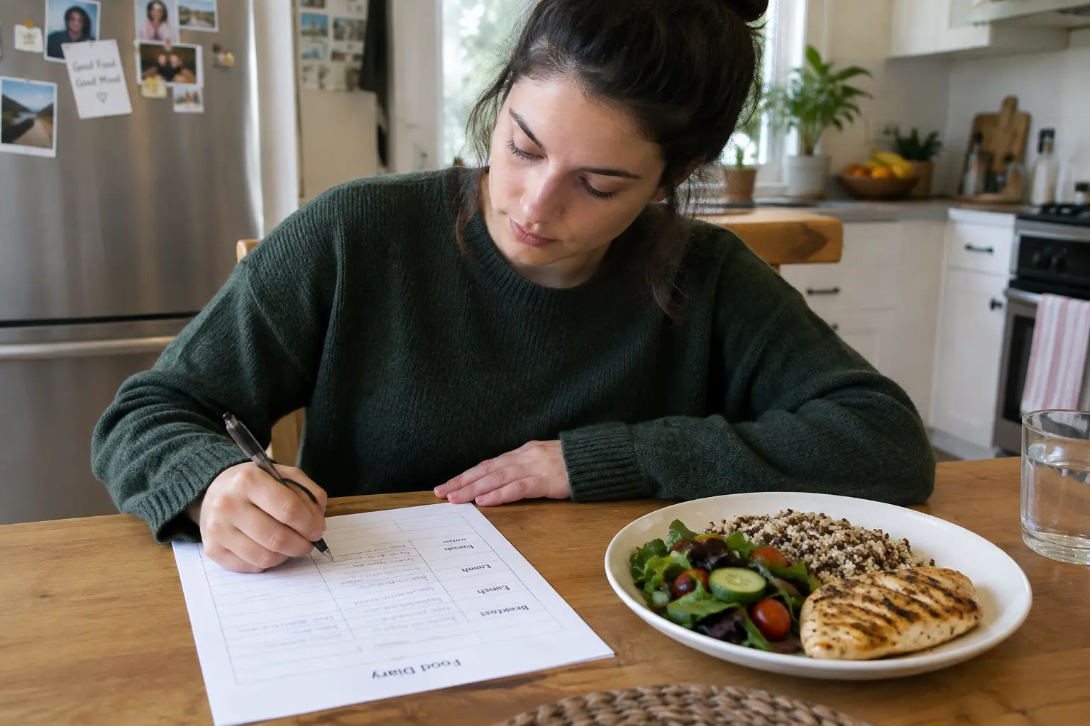 Junge Erwachsene führt ein Ernährungstagebuch für eine Verzehrserhebung