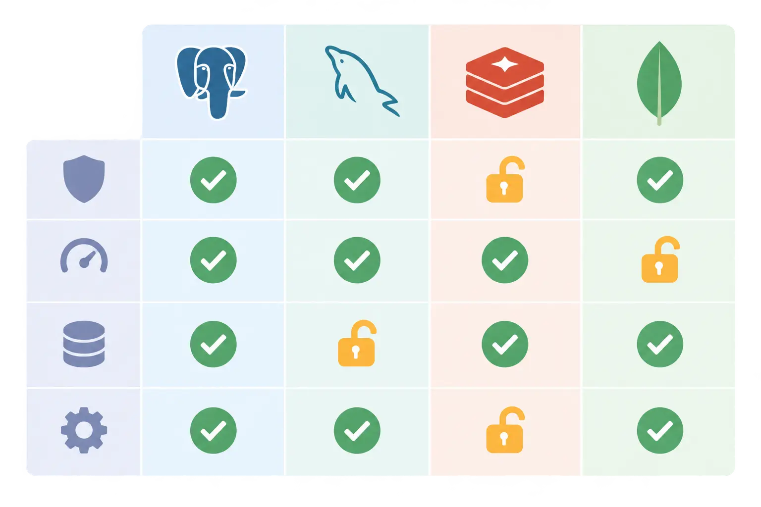 Vergleich von vier Fachdatenbanken mit Zugangssymbolen