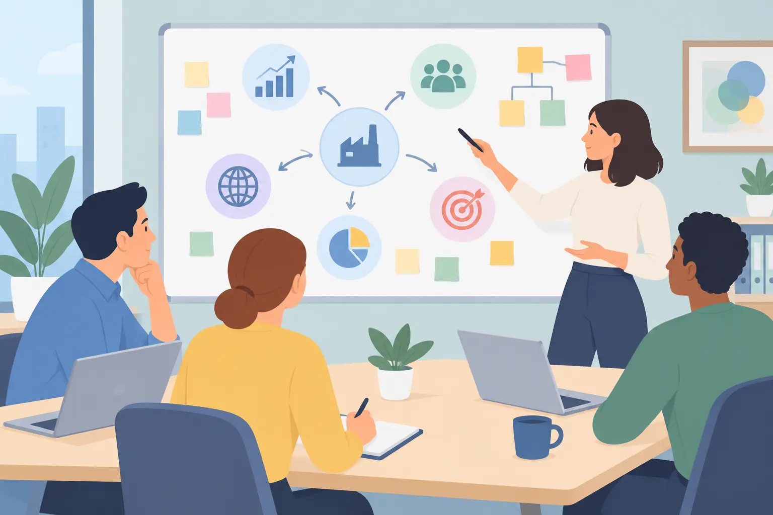 Strategie-Workshop mit Whiteboard zur Branchenanalyse